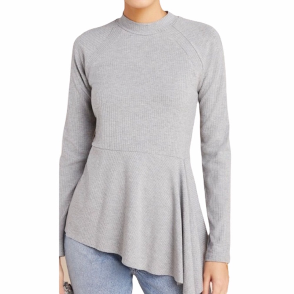 Anthropologie Maeve Corinne Gray Asymmetrical Long Sleev